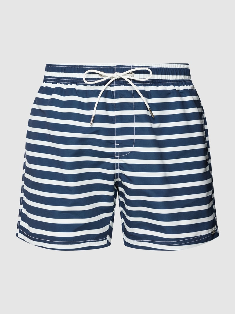 Badehose mit Label-Applikation Modell 'SUBMERGED' in dunkelblau