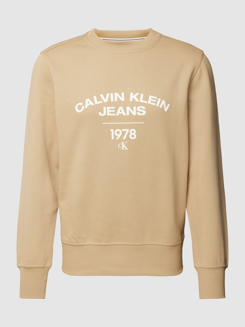 Sweatshirt mit Label-Print Modell 'VARSITY' in sand