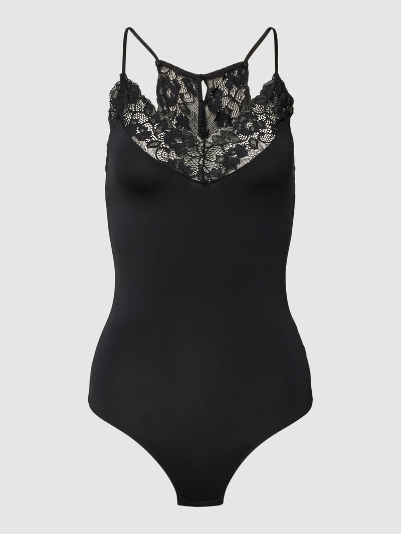 Body mit Spitzenbesatz Modell 'KORNELIE' in black