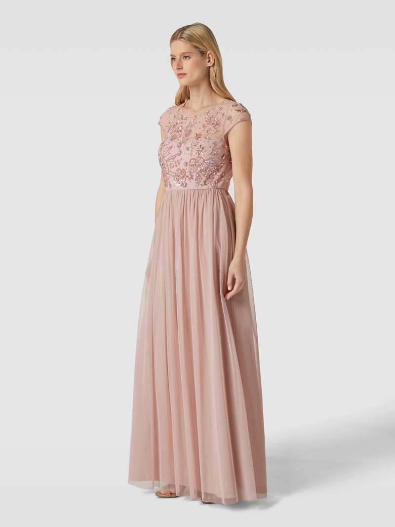 Abendkleid mit Zierbesatz in altrosa