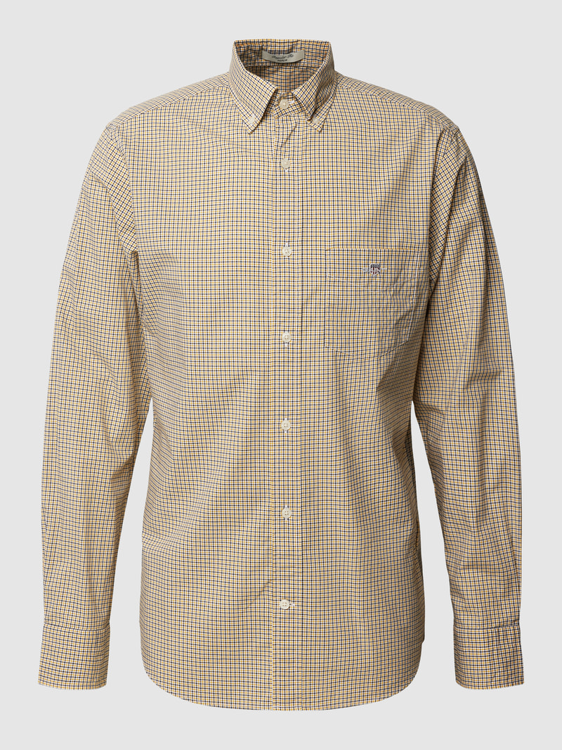 Regular Fit Freizeithemd mit Label-Stitching Modell 'POPLIN' in gelb