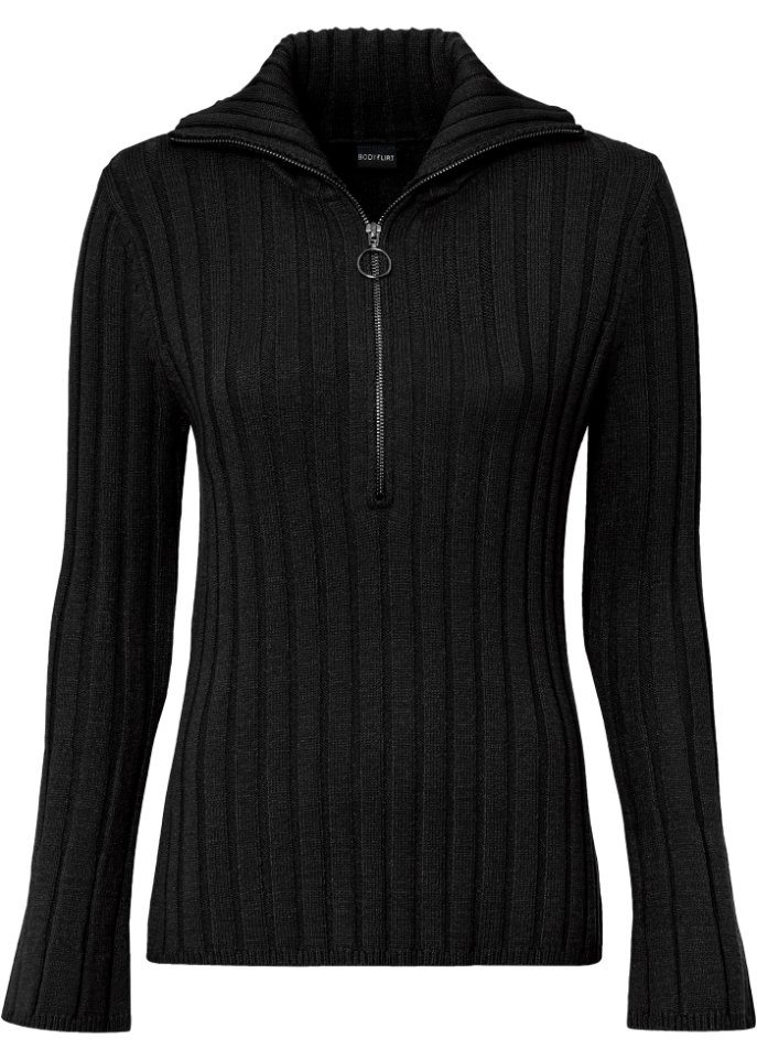 Ripppullover mit Troyerkragen