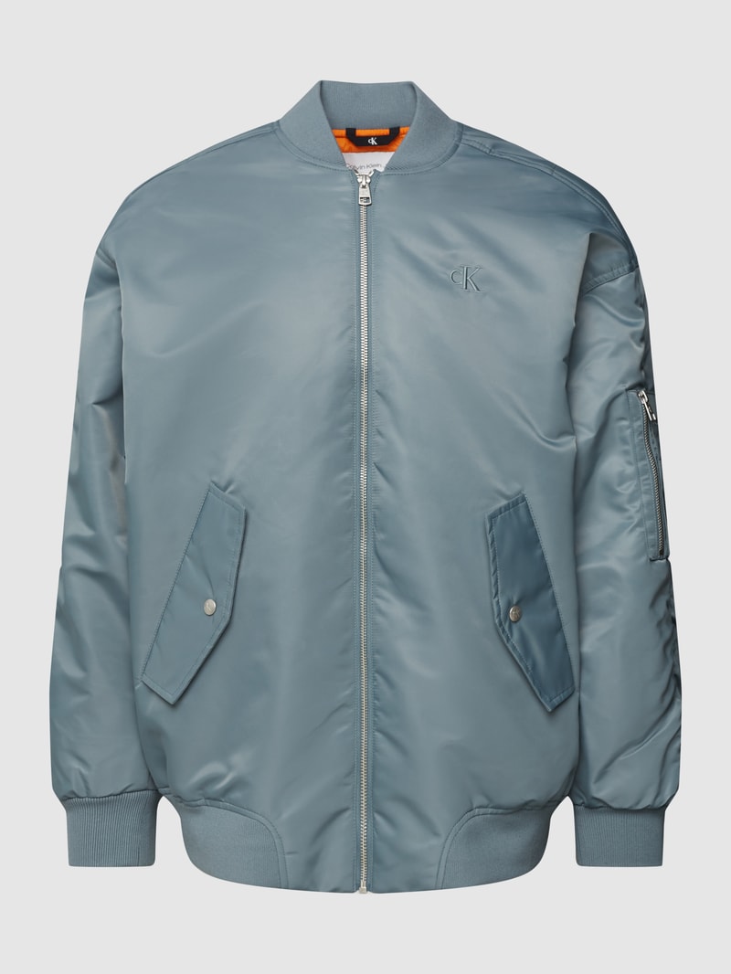 Oversized Bomberjacke mit Label-Stitching in mittelgrau