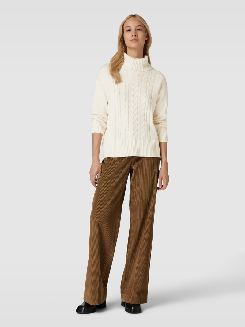Strickpullover mit Zopfmuster in beige