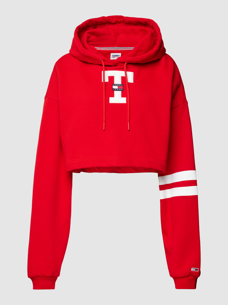 Cropped Hoodie mit Logo-Badge Modell 'LETTERMAN FLAG' in rot