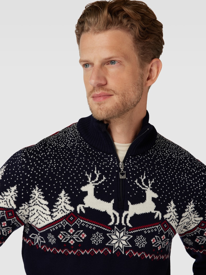 Strickpullover mit Allover-Muster Modell 'Dale' in marineblau