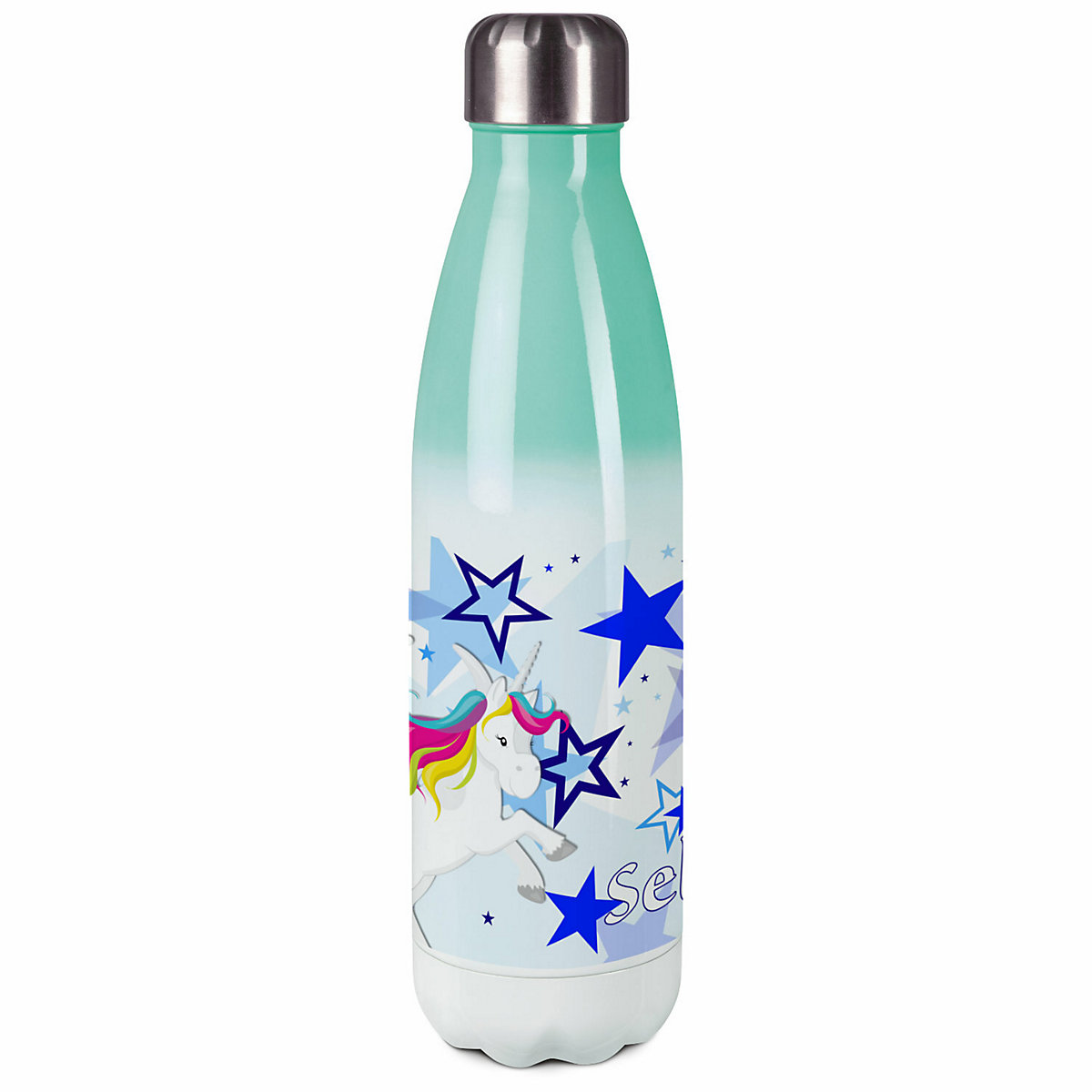 Edelstahl Kinder Thermoflasche / Trinkflasche bunt Pegasus Sterne Farbe blau Spülmaschinenfest, Auslaufsicher, Bruchfest, Doppelwandig, Für Heißgetränke geeignet, Mit Deckel, Isoliert