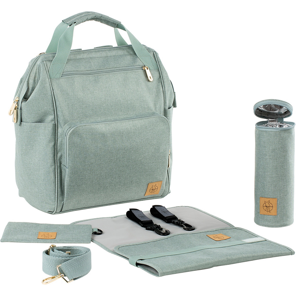 Wickelrucksack Goldie Glam mint, inkl. Zubehör & Wickelunterlage