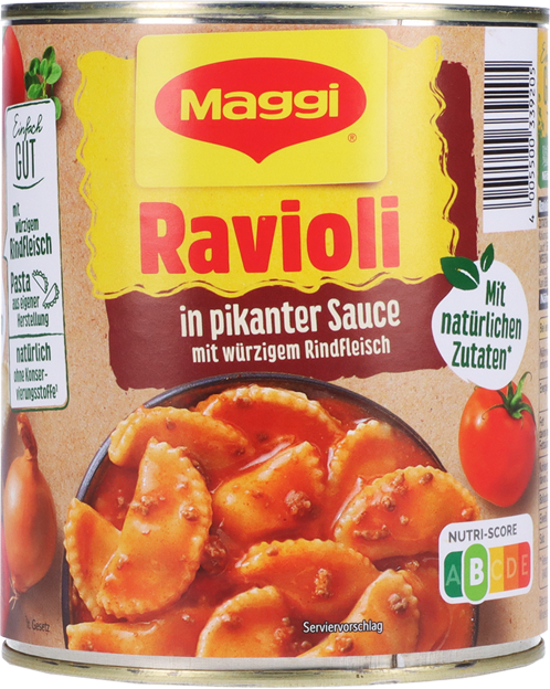 Maggi Ravioli in pikanter Sauce mit Fleisch