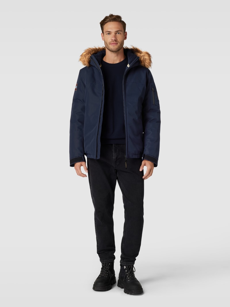 Jacke mit Kunstfellbesatz Modell 'EXPLORER' in marineblau