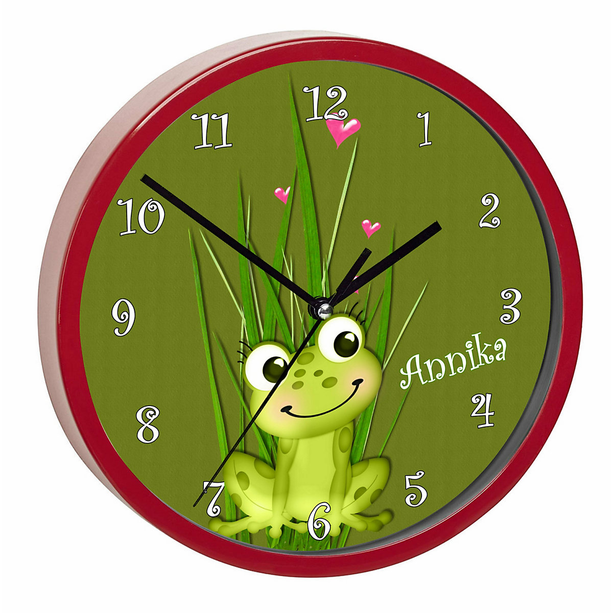 Kinder Wanduhr personalisiert mit Name Frosch-Graß