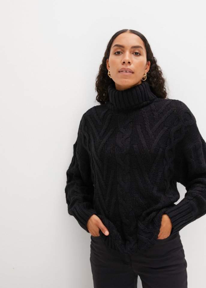 Rollkragen-Pullover mit Zopfmuster