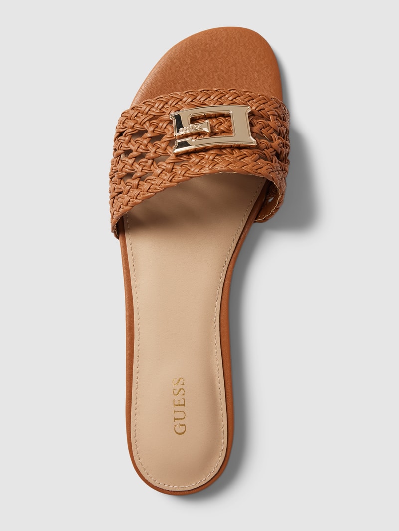 Pantoletten mit Label-Detail Modell 'TASSI' in cognac