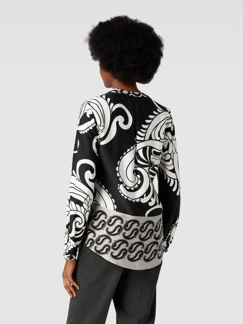 Blusenshirt mit Paisley-Muster und Tunikakragen in schwarz