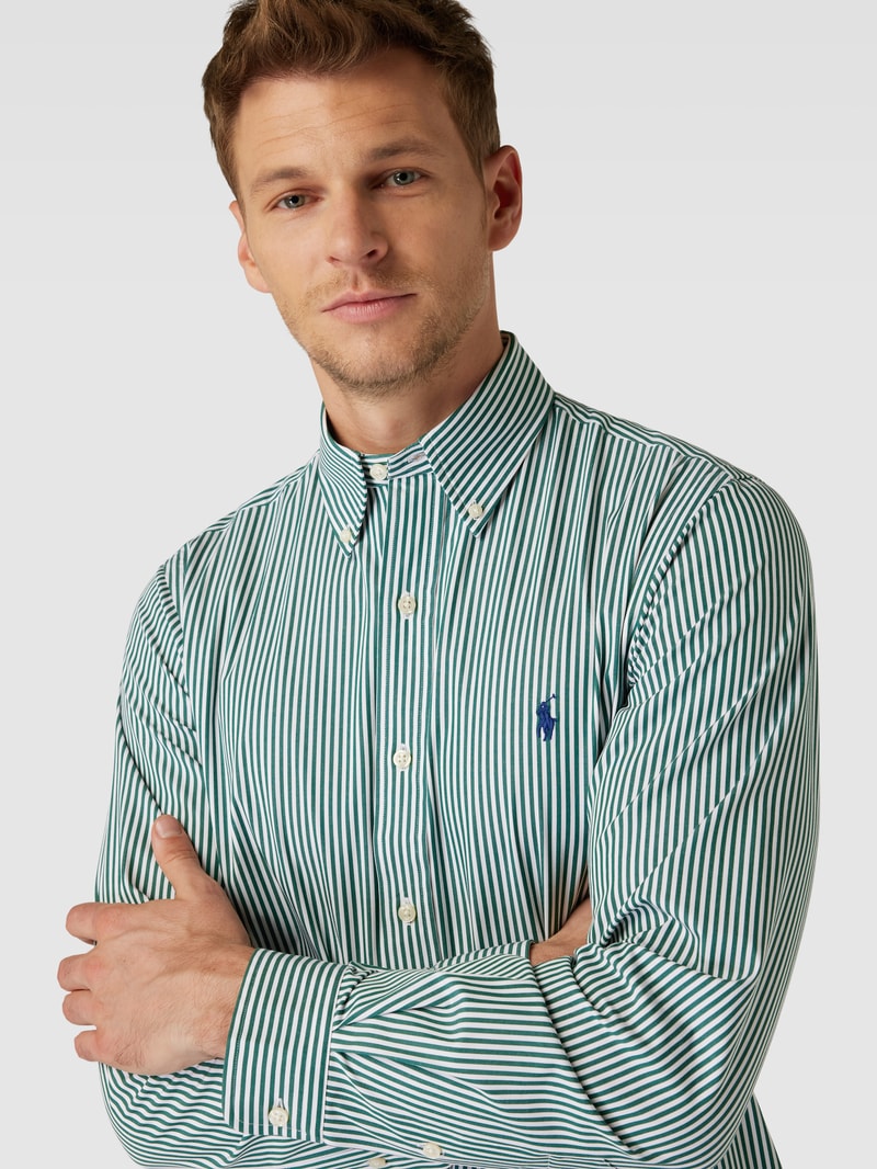 Custom Fit Freizeithemd mit Streifenmuster in hellgrün