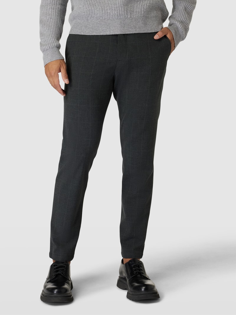 Slim Fit Chino mit Glencheck-Muster Modell 'ROBERT' in mittelgrau