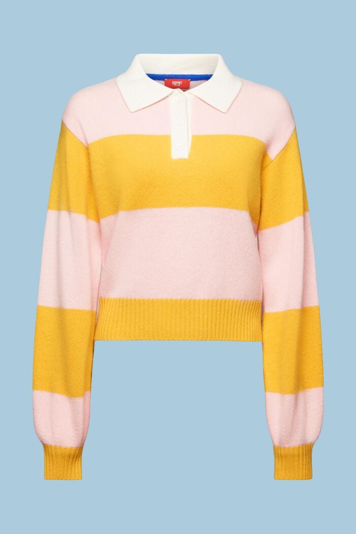 Kaschmirpullover mit Rugbystreifen und Polokragen