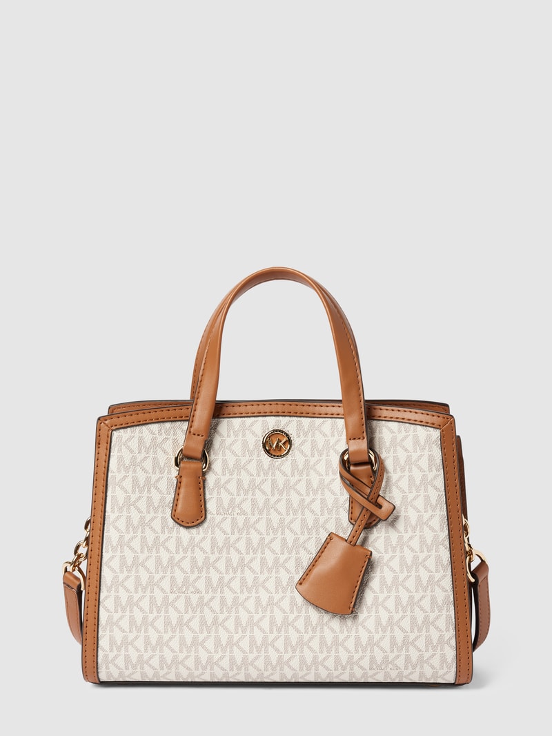 Handtasche mit Allover-Logo Modell 'CHANTAL' in ecru
