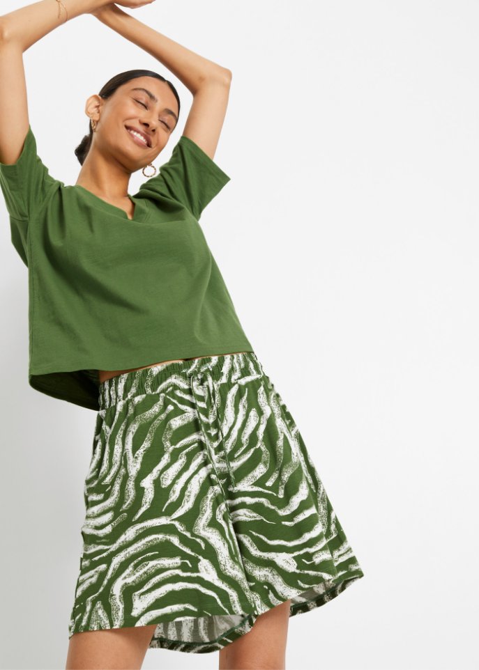 Weite Viskose-Jerseyshorts mit High-Waist-Bequembund