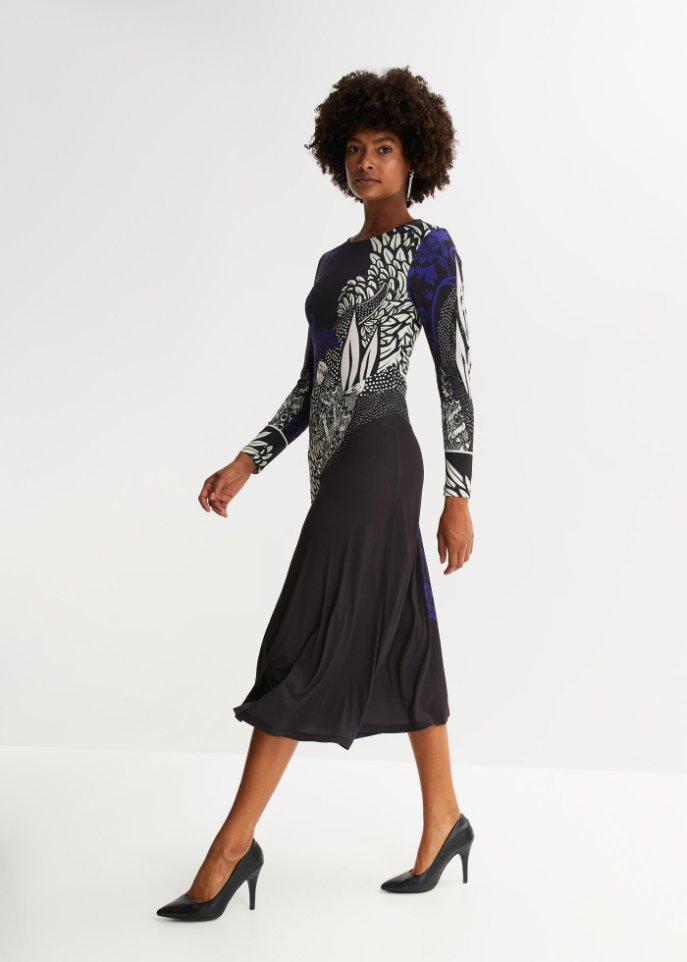 Midikleid mit Mesheinsatz