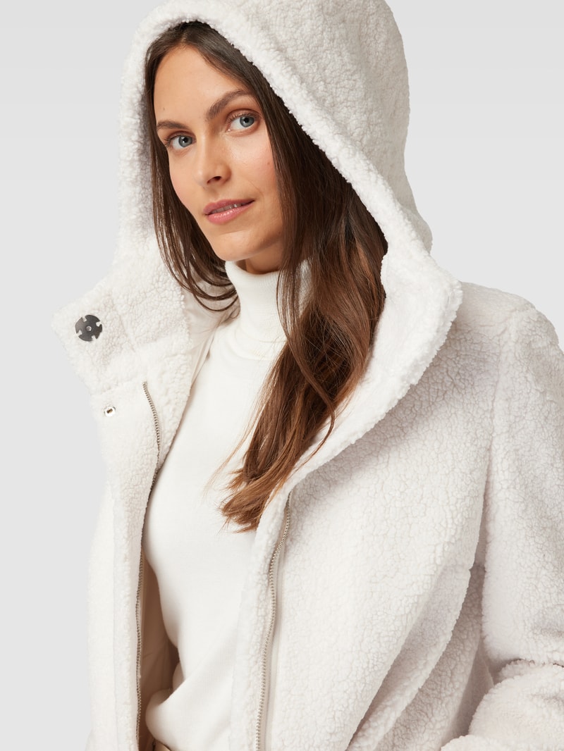 Mantel in Teddyfell-Optik mit Kapuze in offwhite