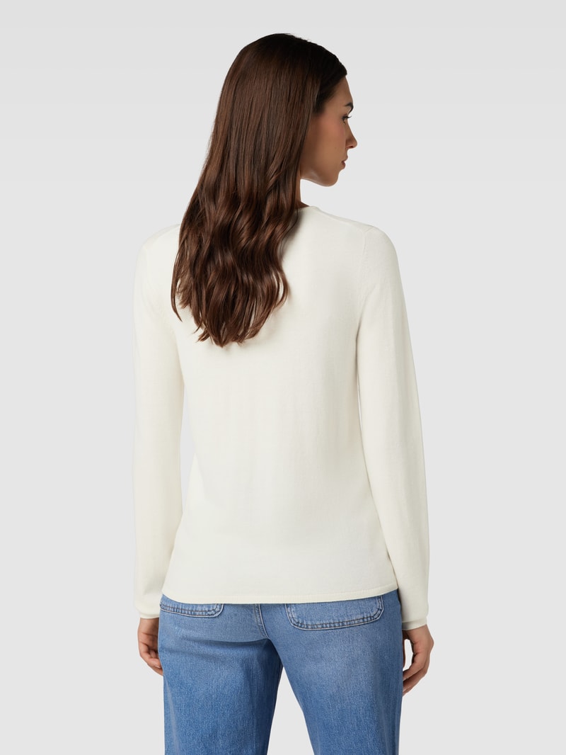 Strickpullover mit geripptem Rundhalsausschnitt in offwhite