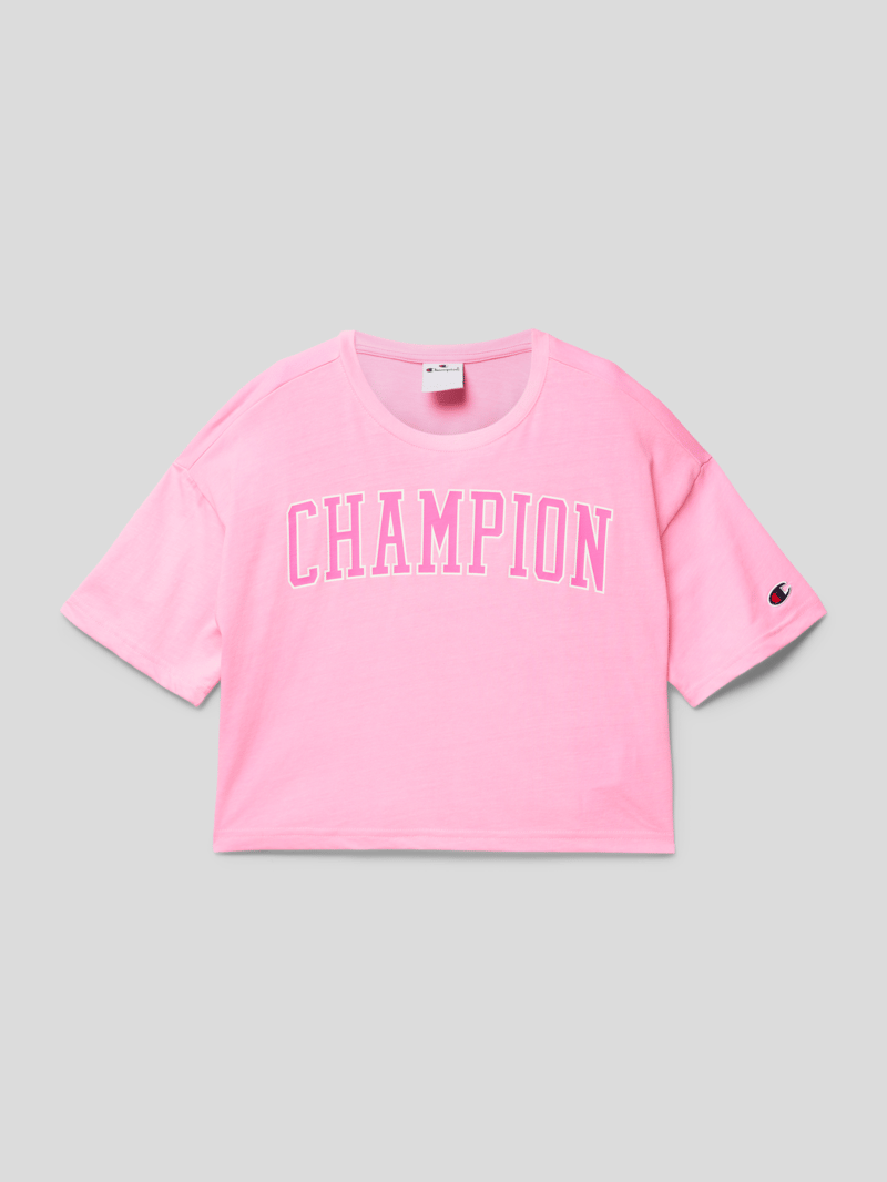 T-Shirt mit Label-Details Modell 'Rochester' in rosa