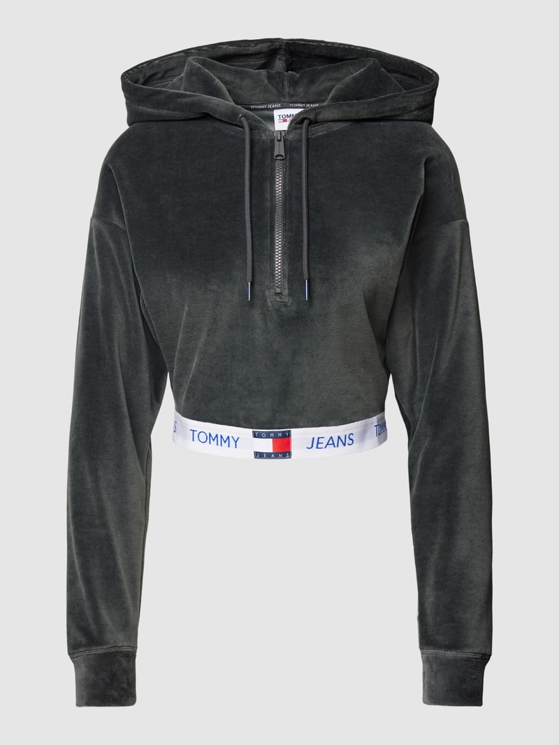 Cropped Hoodie mit kurzem Reißverschluss in anthrazit