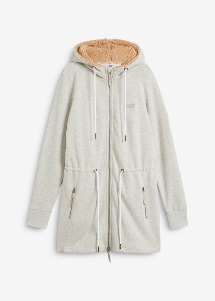 Long-Sweatjacke mit Teddyfutter in der Kapuze