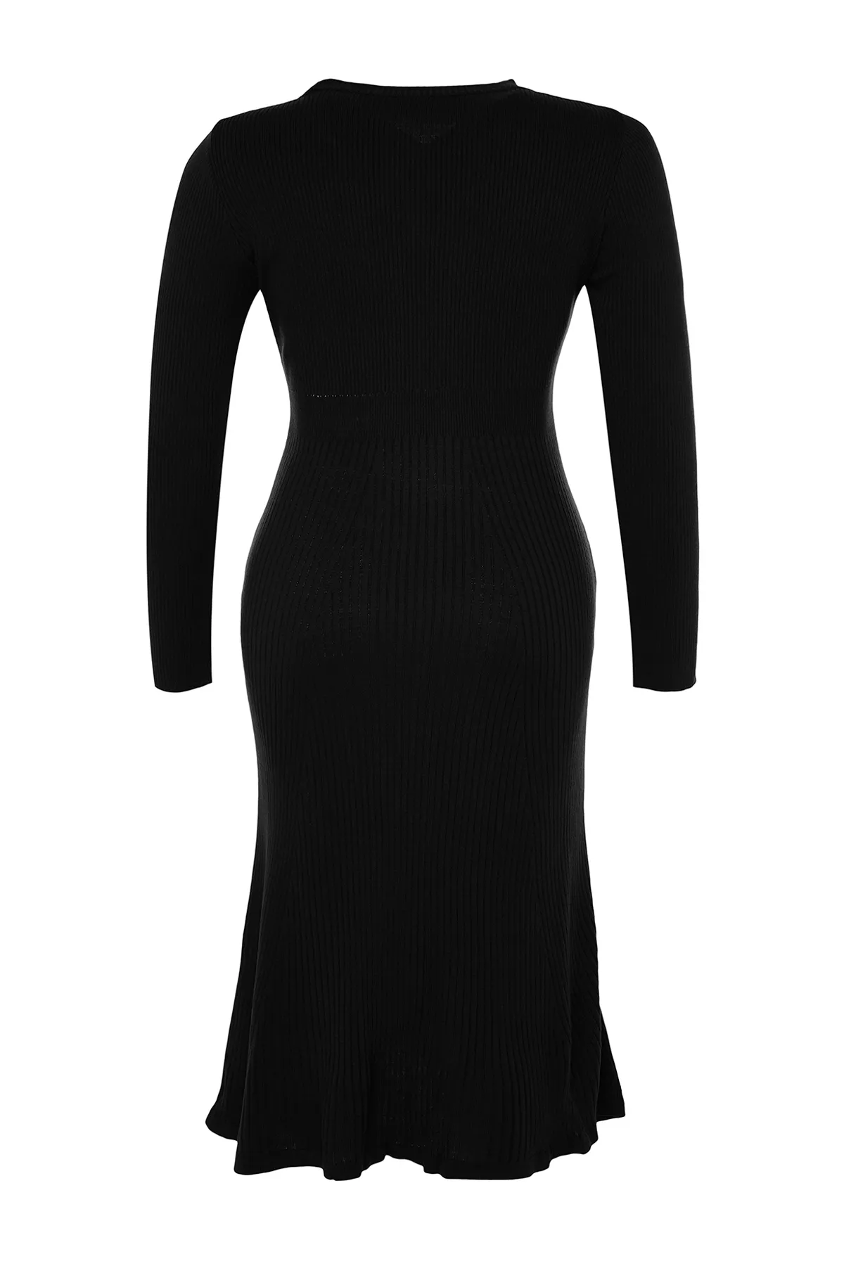 Trendyol Curve  Schwarzes Midi-Strickkleid mit Rundhalsausschnitt TBBAW24AH00021