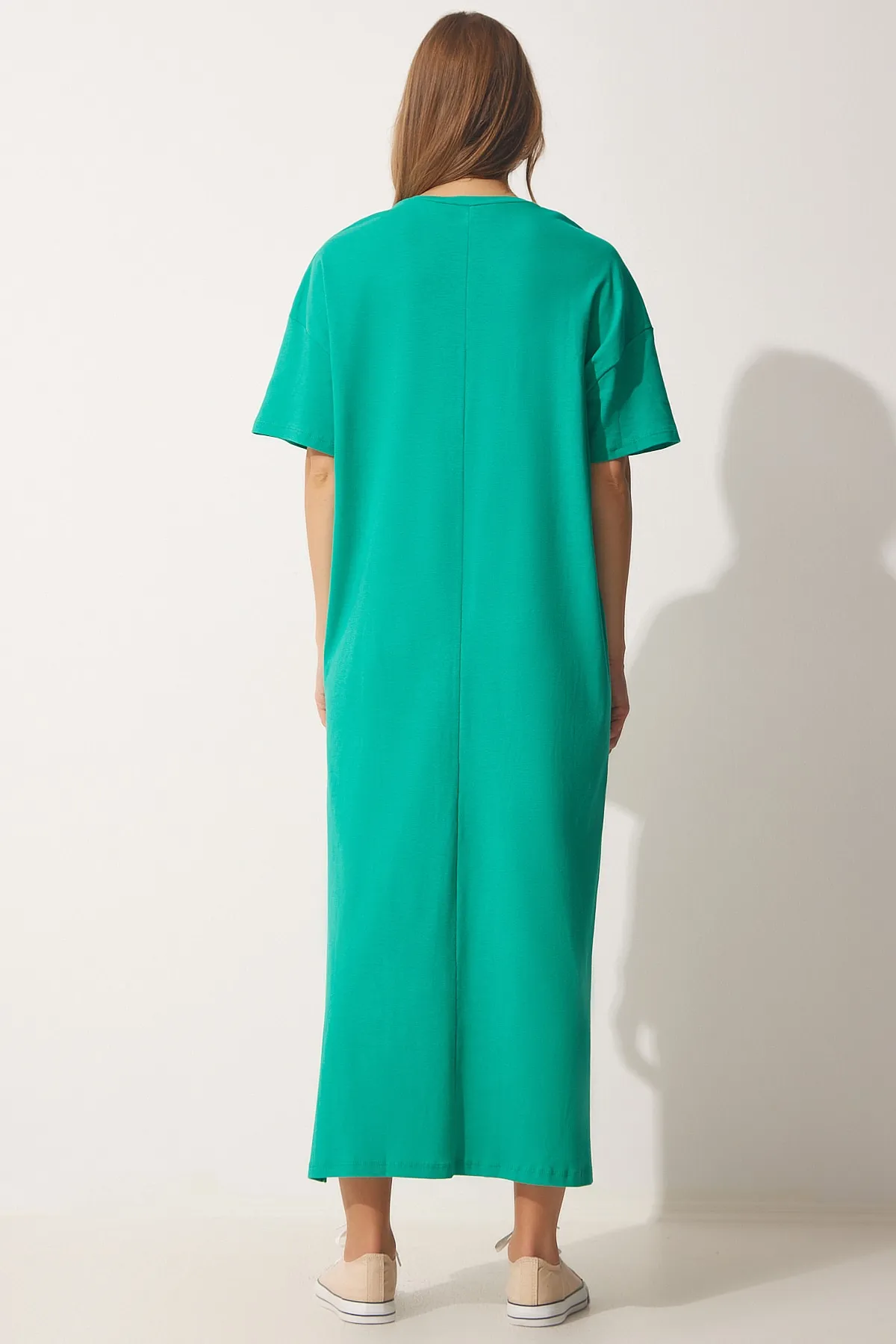 Happiness İstanbul  Damen-Sommerkleid aus dunkelgrüner Baumwolle aus gekämmter Baumwolle UB00080