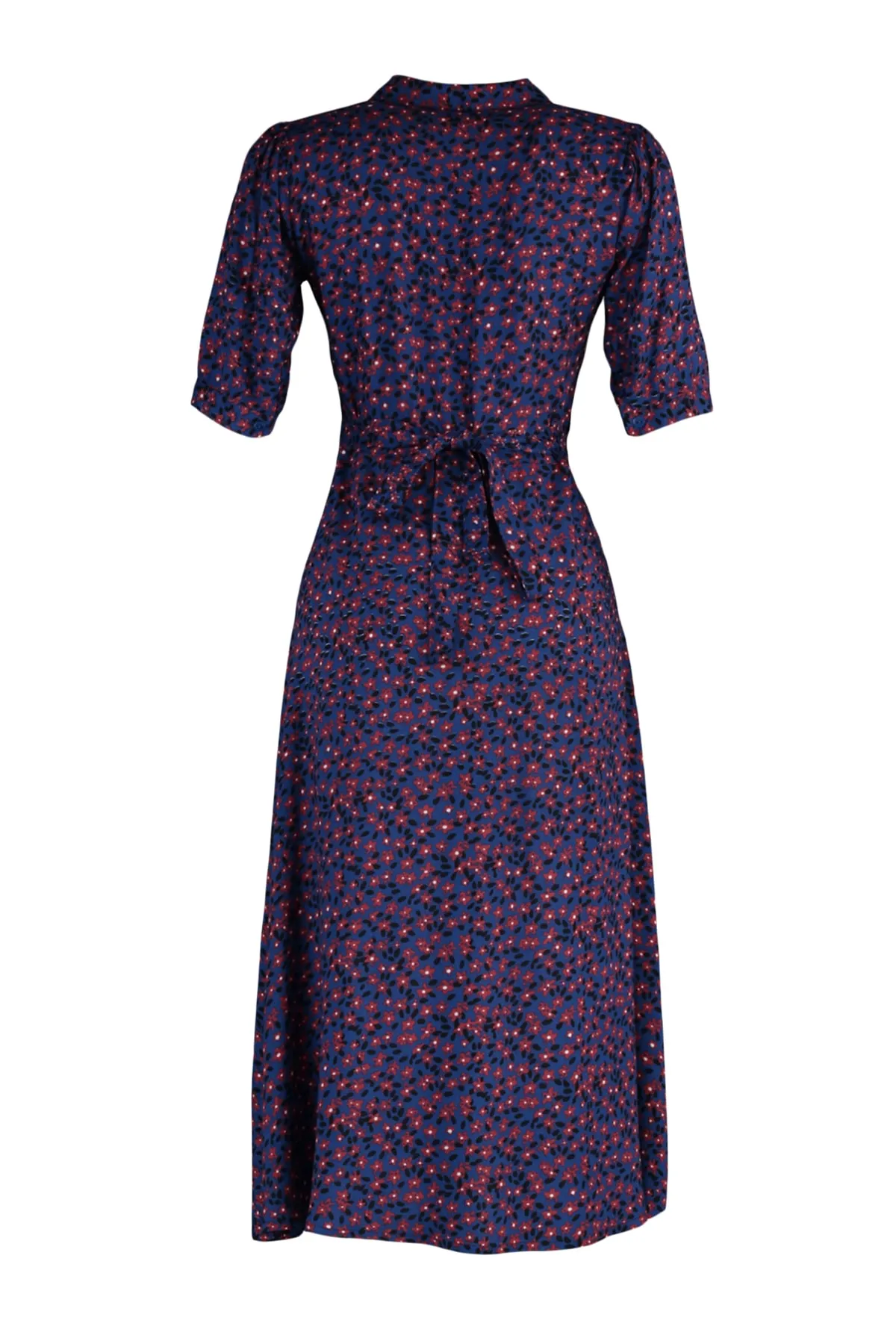 Trendyol Collection  Indigofarbenes, gewebtes Midi-Hemdkleid aus Viskose mit Blumenmuster und Gürtel TWOSS20EL1559