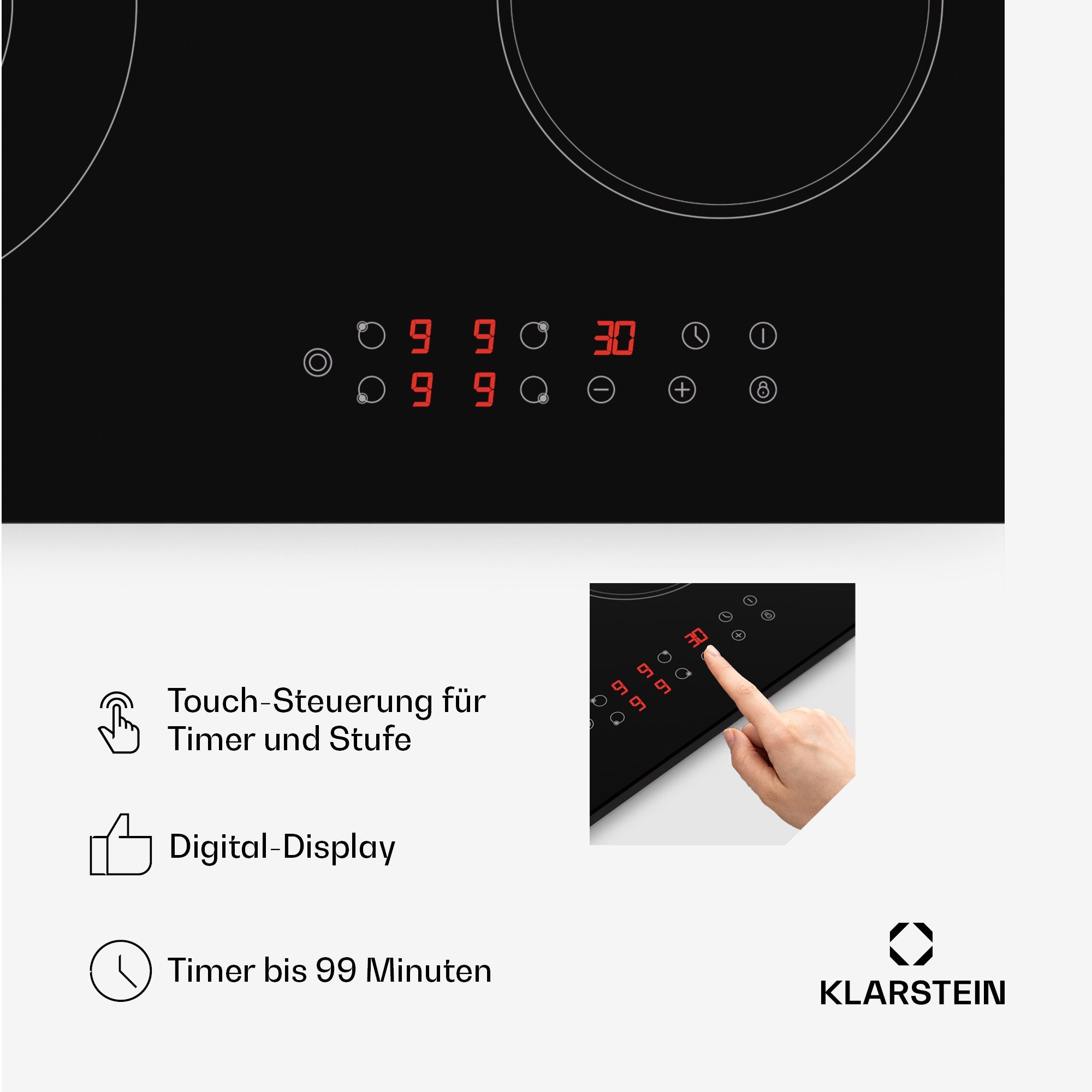 Klarstein Induktions-Kochfeld CP4-Virtuosa4-Plus.B CP4-Virtuosa4-Plus.B, Kochfelder Induktion Hob 4 Zonen 6500 W