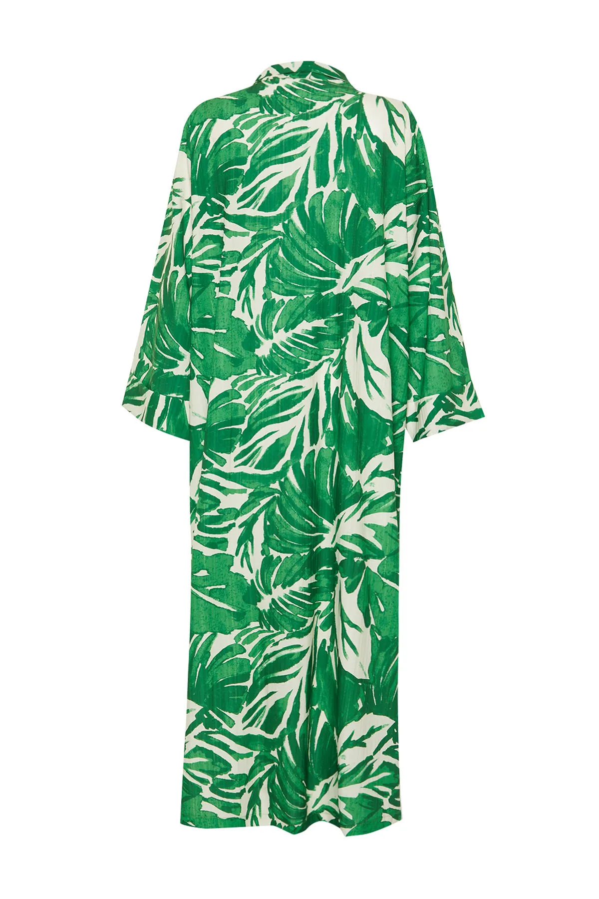 Trendyol Modest  Langer gewebter Kimono und Kaftan mit tropischem Muster in Grün TCTSS24KF00000