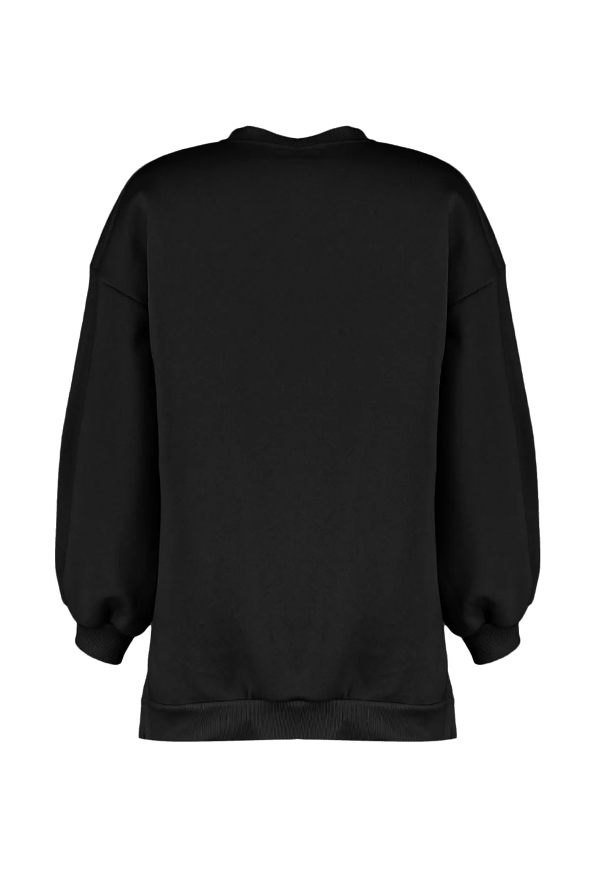 Trendyol Collection  Schwarzes Oversize/Wide Fit Strick-Sweatshirt mit Schlitzdetail innen aus dickem Fleece TWOAW23SW00195