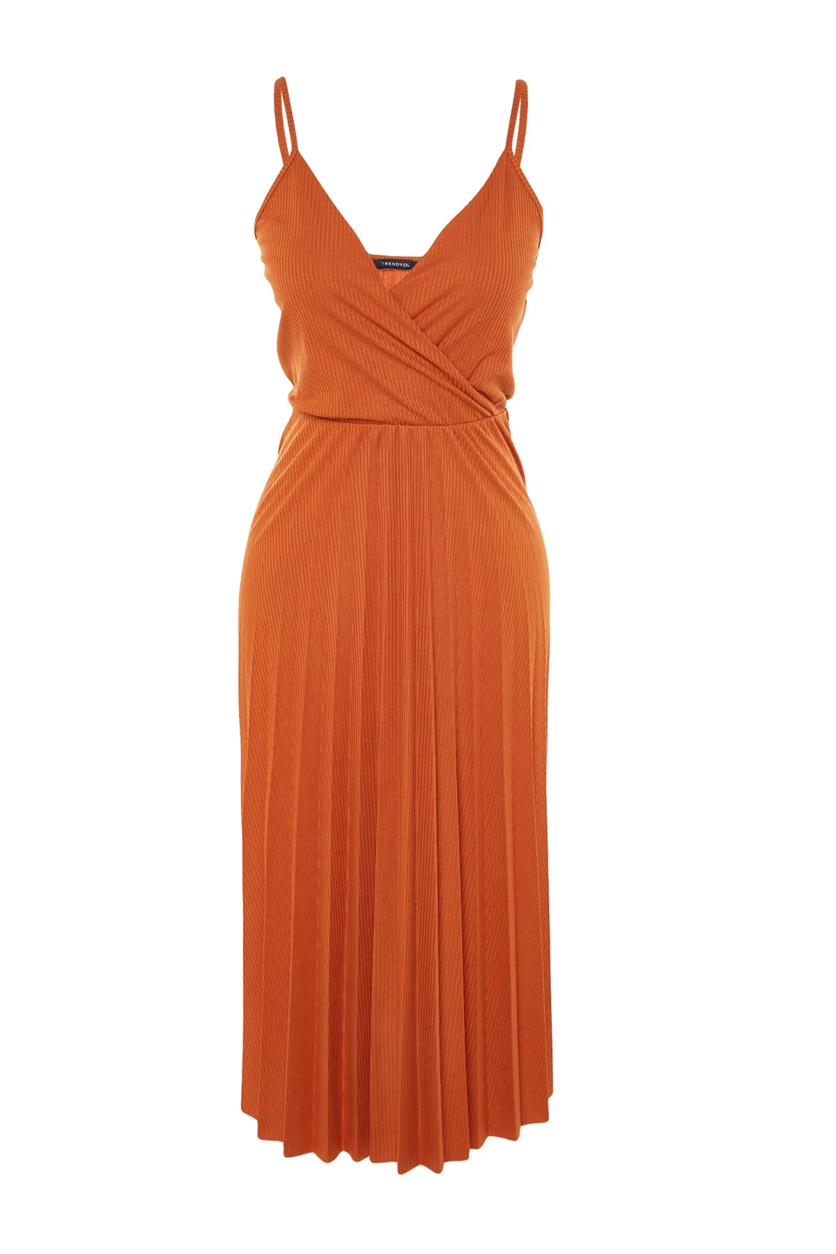 Trendyol Collection  Zimtfarbenes, offenes Taillen-/Skater-Midi-Kleid mit zweireihigen, plissierten Trägern und flexiblem Strick TWOSS20EL2729