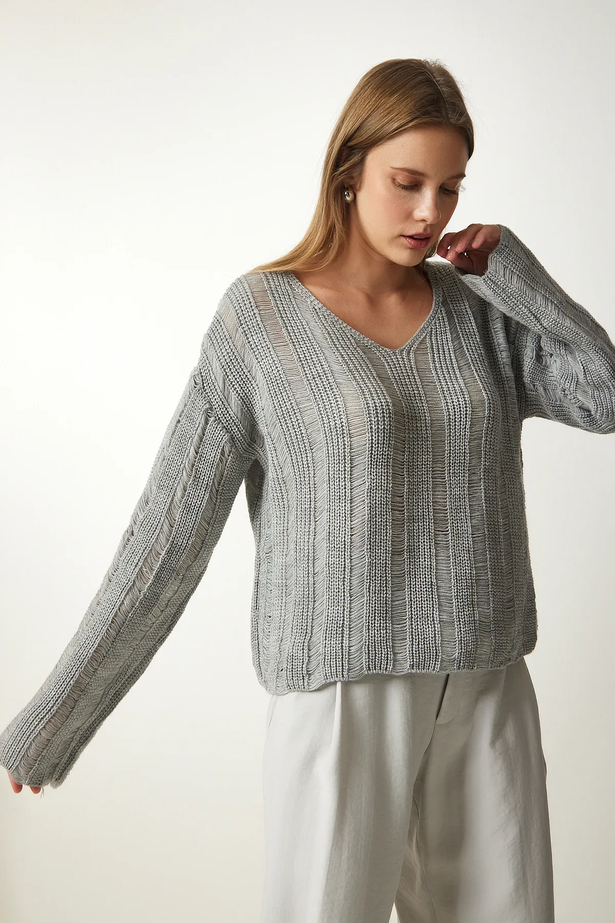 Happiness İstanbul  Pullover - Grau - Relaxed Fit