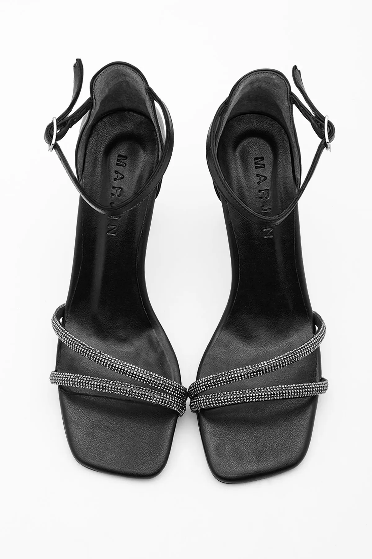 Marjin  Damen Abendkleid Schuhe mit Absatz und Steinen Blunt Toe Sapro schwarz