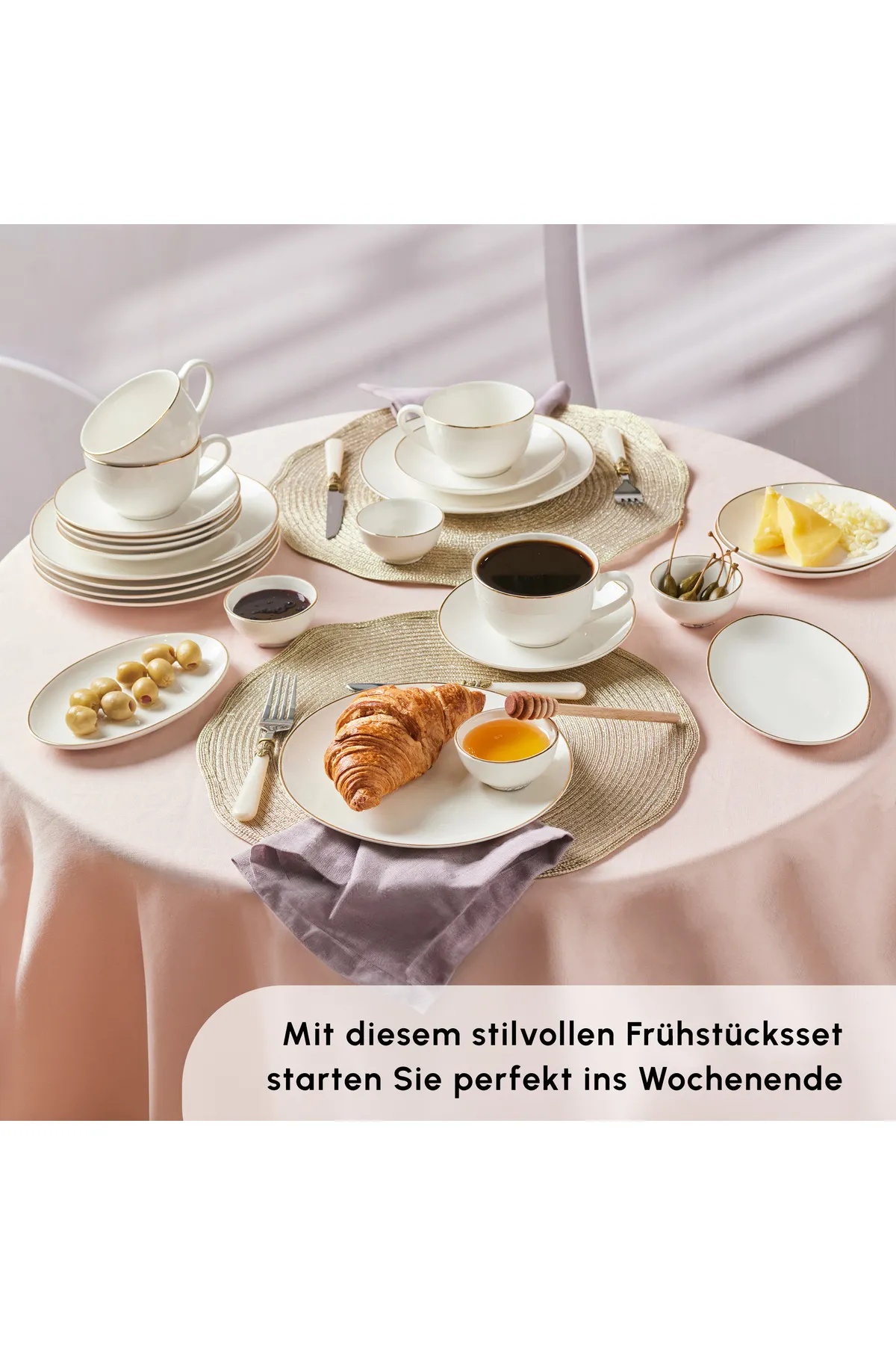 Karaca  Marcelo Gold Frühstücksset für 6 Personen 26-teiliges Geschirrset mit Tellern und Schalen Set