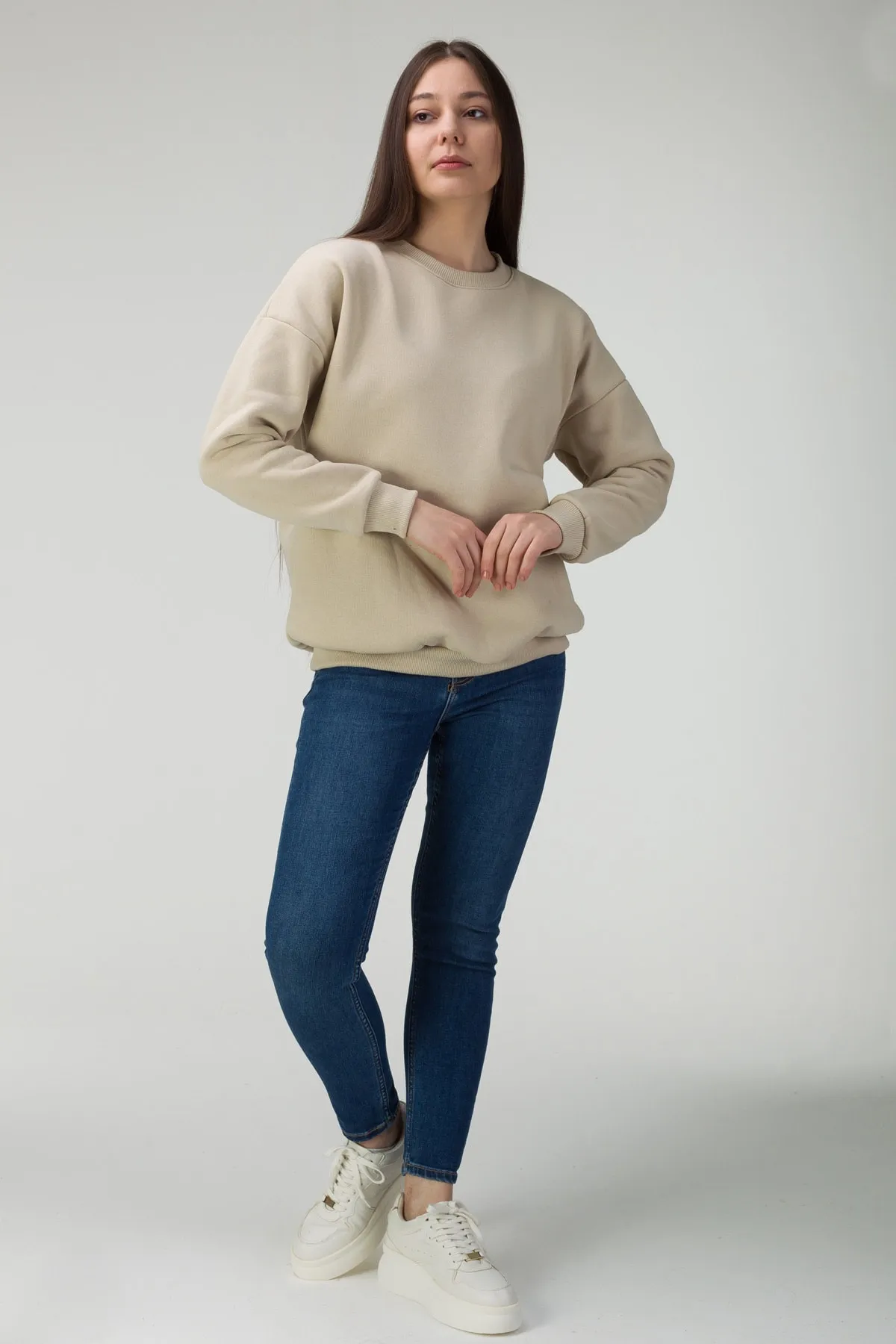 MODAGEN  Unisex Beige Brooklyn 1898 bedrucktes Oversize-Sweatshirt mit Rundhalsausschnitt