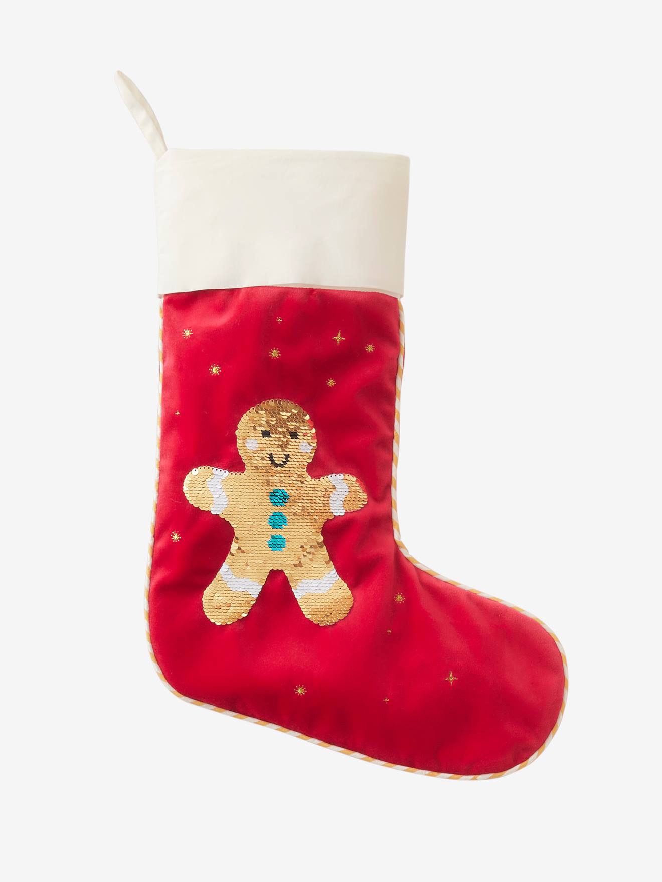 Vertbaudet Kinder Weihnachtsstrumpf mit Wendepailletten MR. BISCUIT, personalisierbar - rot