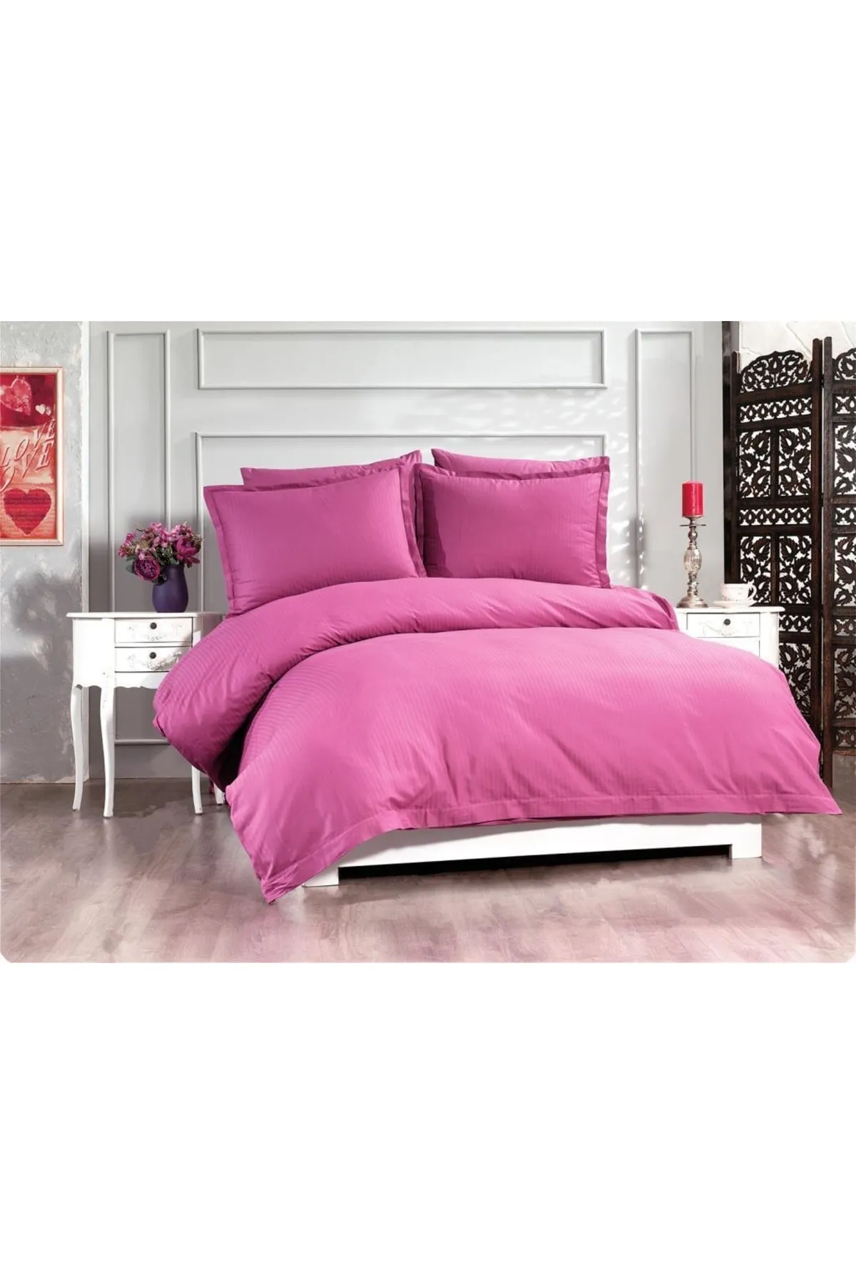 Çeyiz Diyarı  Satin-Elegantes Dobby-Doppelbettbezug-Set, Pflaume