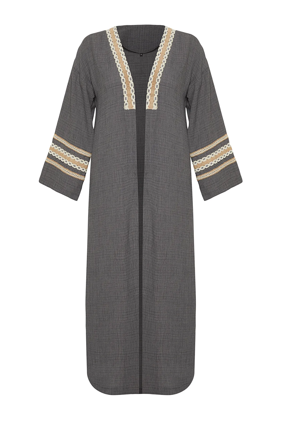 Trendyol Modest  Anthrazitfarbener, lang gewebter Kimono & Kaftan & Abaya mit Brode-Details TCTSS24KF00006