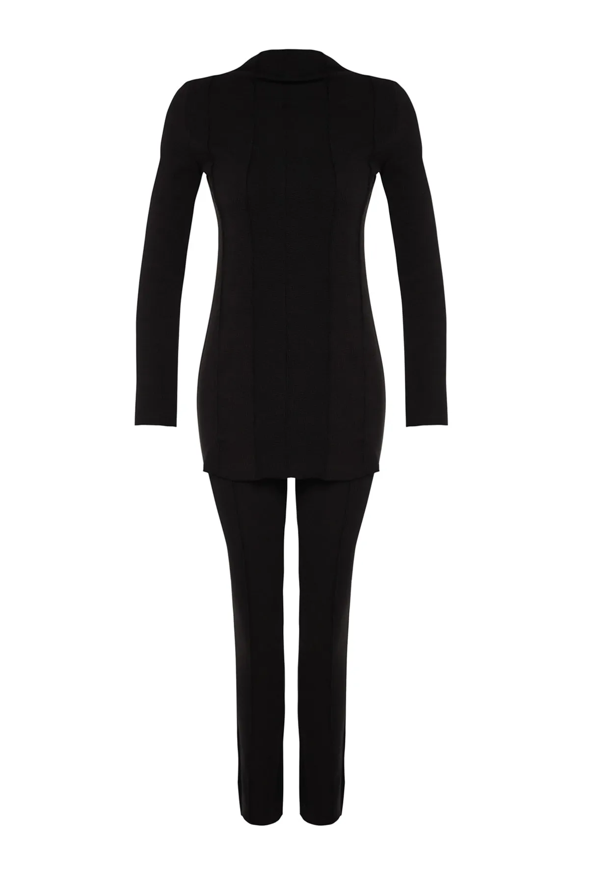 Trendyol Modest  Schwarzes Set aus Bluse, Hose und Oberteil mit geripptem Detail aus Strick TCTAW24US00082