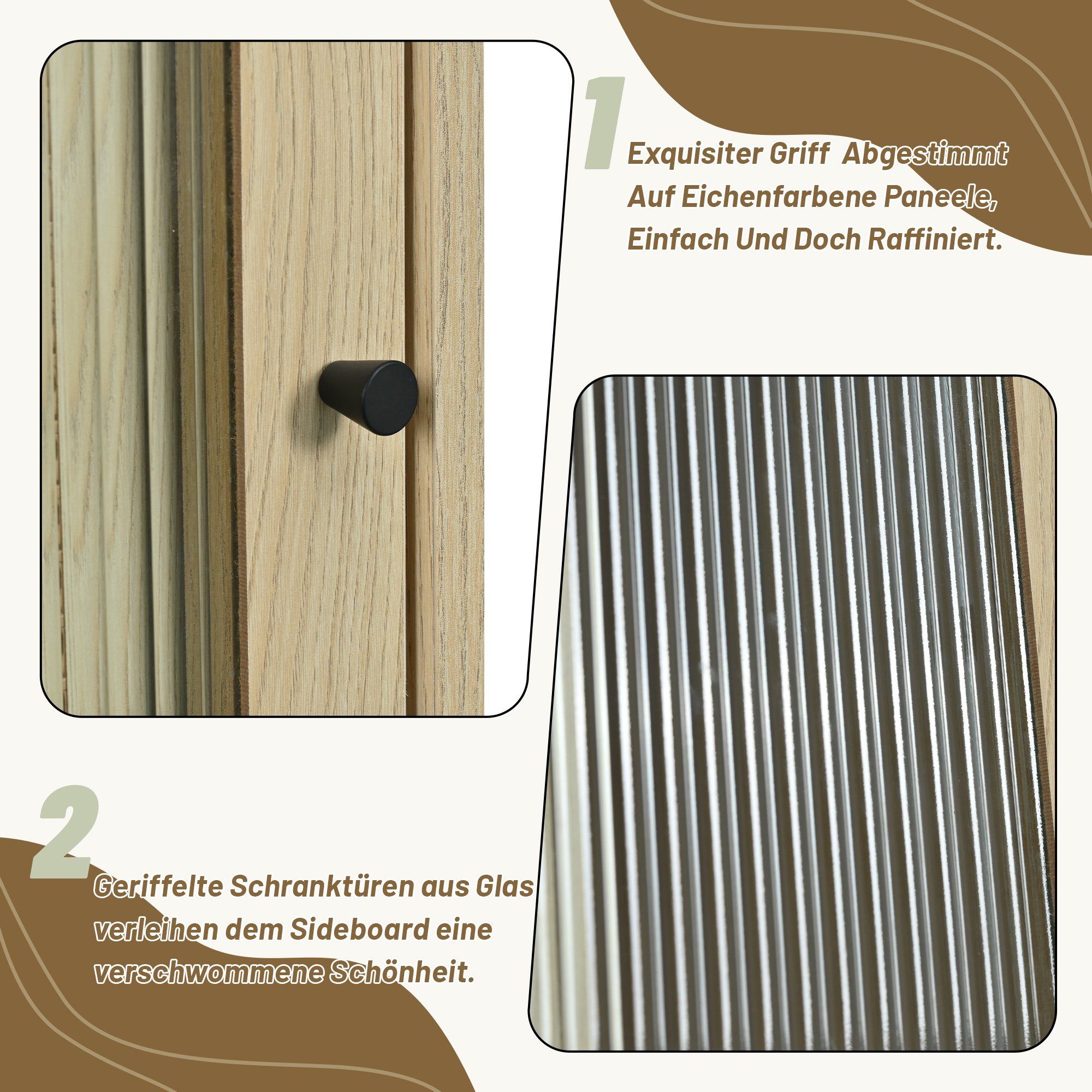 Merax Highboard, mit Glastür und Rattangeflecht, Vitrine Landhaus, Kommode, Sideboard