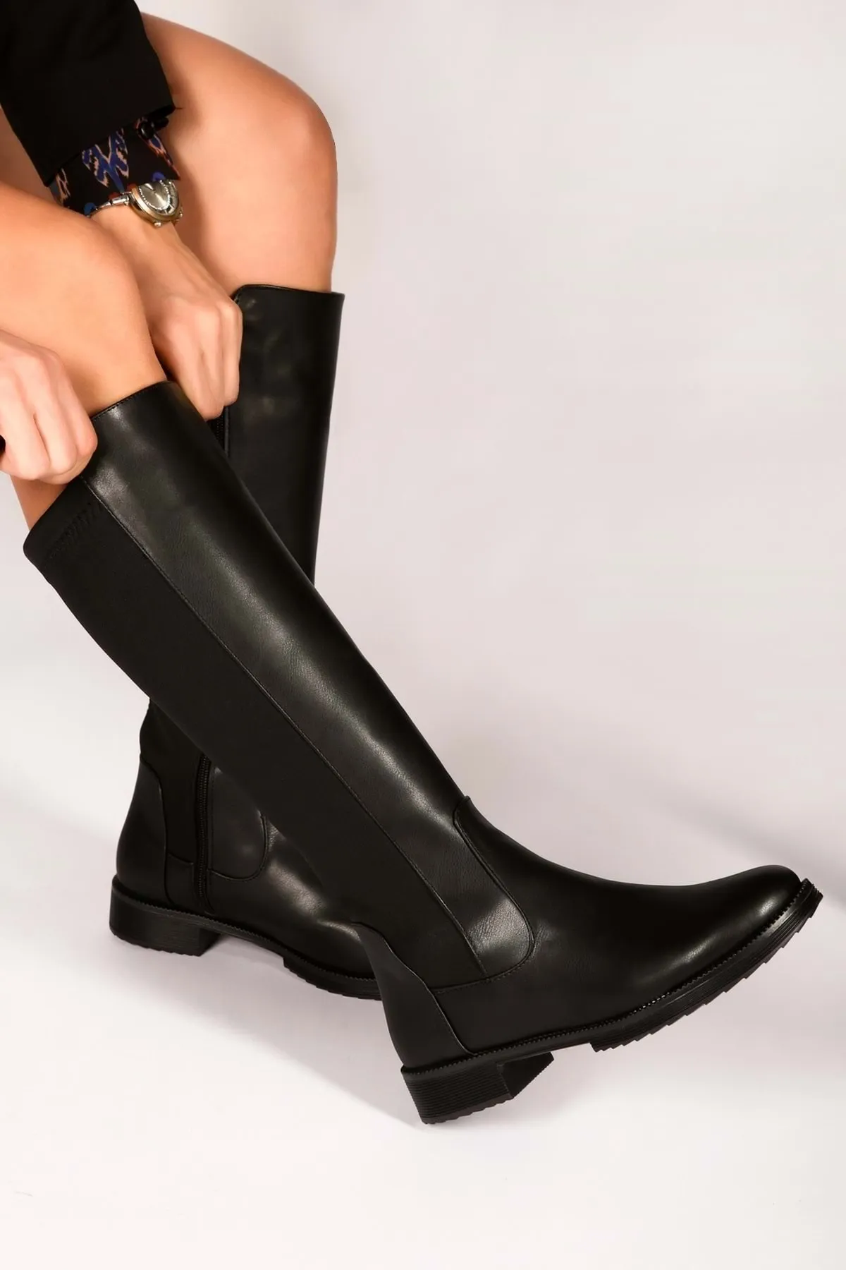 Shoeberry  Damen-Stiefel „Justine Black Skin“ mit Reißverschluss Black Skin