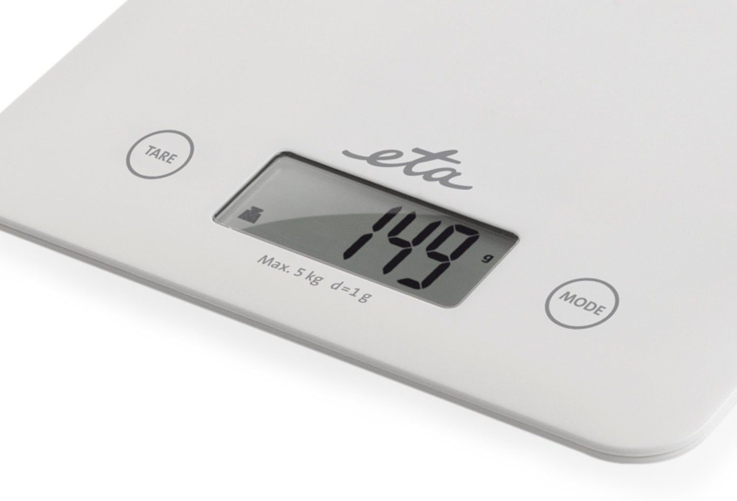 eta Küchenwaage ETA277790000 Lori weiß, (1-tlg), bis 5kg, Genauigkeit 1g, LCD-Display, TARE