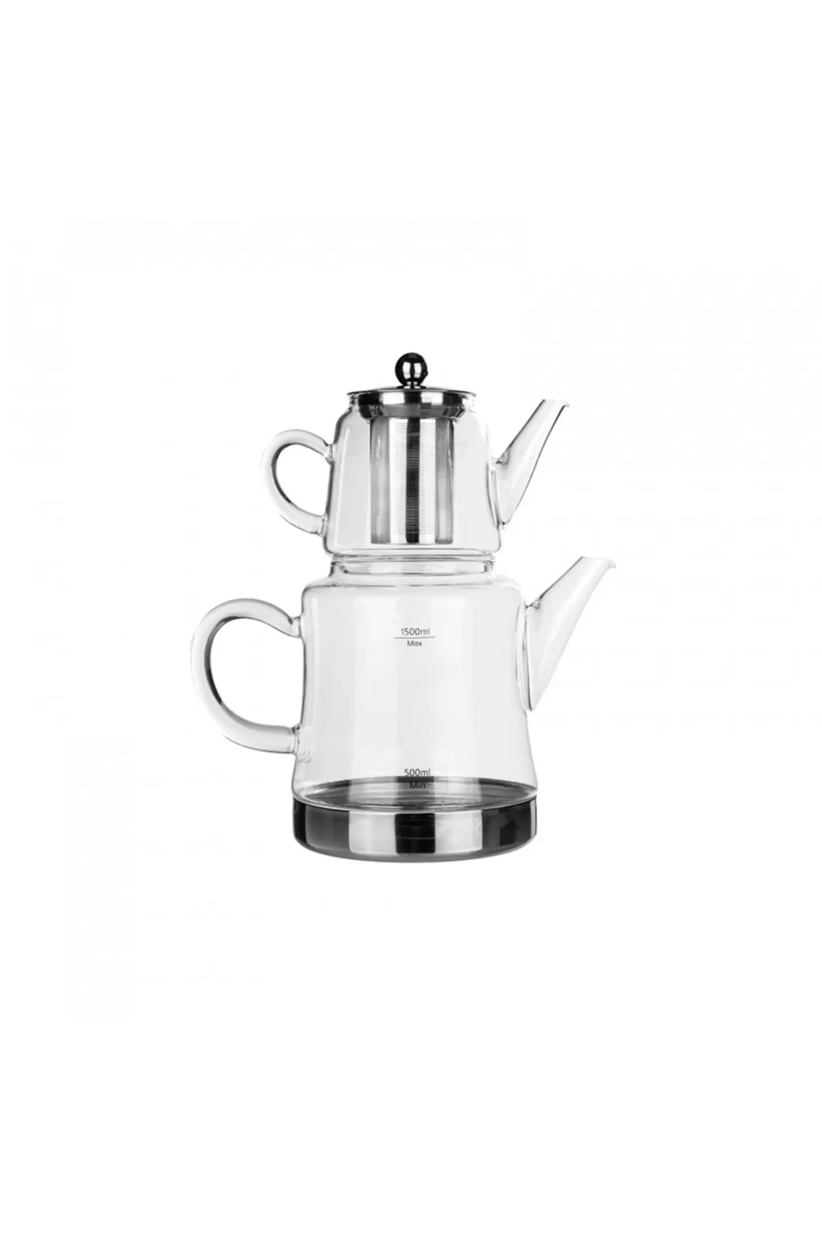Karaca  Dora Teekanne aus Glas, Kanne 450ml, Wasserkocher 180ml, Geeignet für Gas- und Elektrokochsysteme