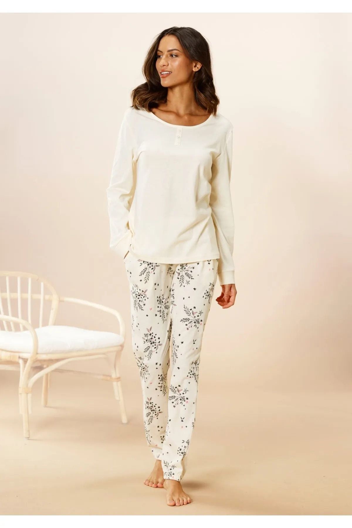 Vivance  Pyjama set - Beige - Unifarben