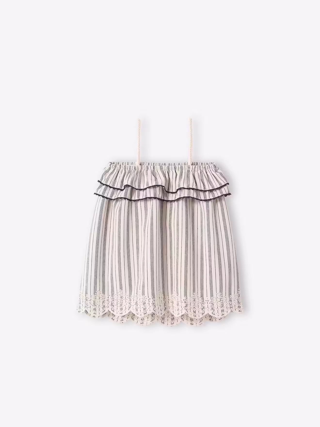 Vertbaudet Mädchen Baby Trägerkleid, Stickerei - beige gestreift